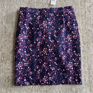 J. Crew Navy Floral Pencil Skirt Knee-Length Size 10